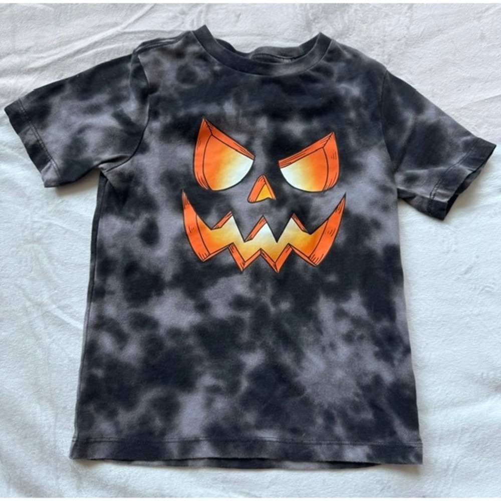 Wonder Nation Boys Halloween Jack-O-Lantern Tie Dye T-Shirt Black Grey XS 4-5